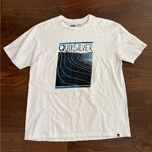 Quiksilver White and Blue Wave Graphic Tee